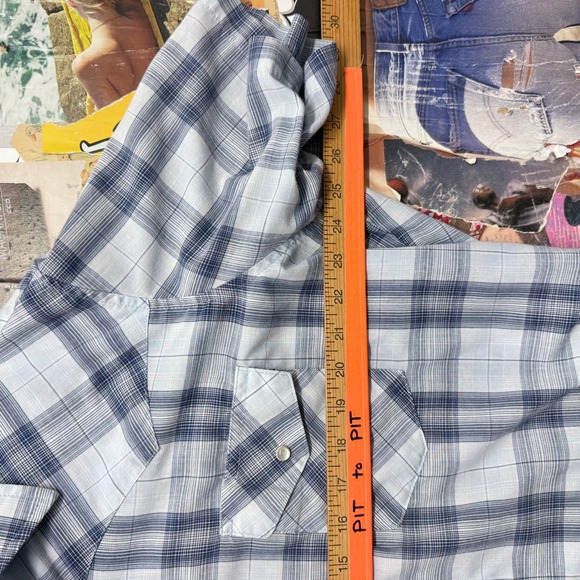 Wrangler Western Shirts Mens Plaid Short Sleeve‎ Pearl Snap Button Shirt Blue - Picture 5 of 6